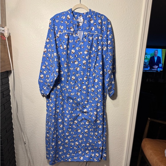 Lands’ End 100% Cotton Flannel Snowman Print Christmas Nightgown House Dress 1X - Picture 2 of 9
